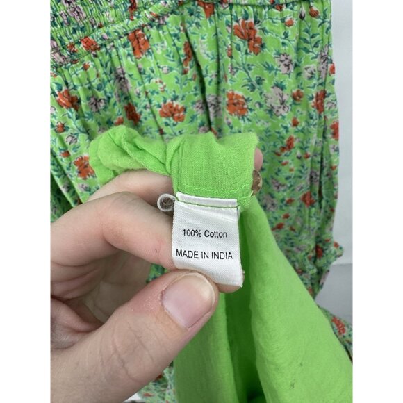 Banjanan Iris Ruffle Floral Midi Dress Women Medium Green Prairie Peasant Boho - Picture 5 of 12